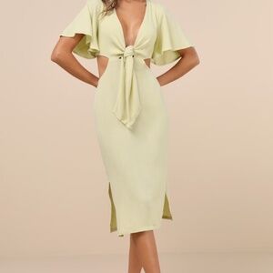 Lulus Summer Journey Light Green Tie-front Cutout Midi Dress - Size S